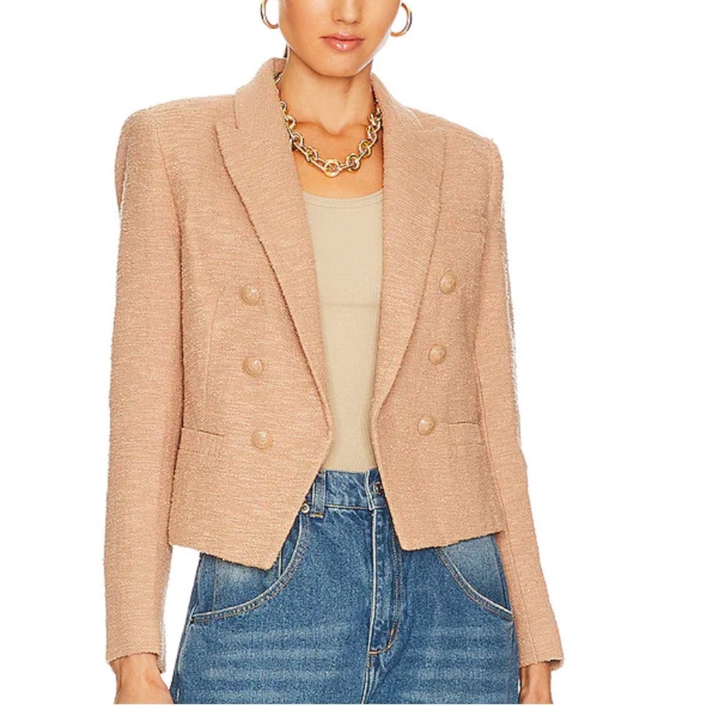 L’AGENCE Brooke Double Breasted Cropped tweed blazer